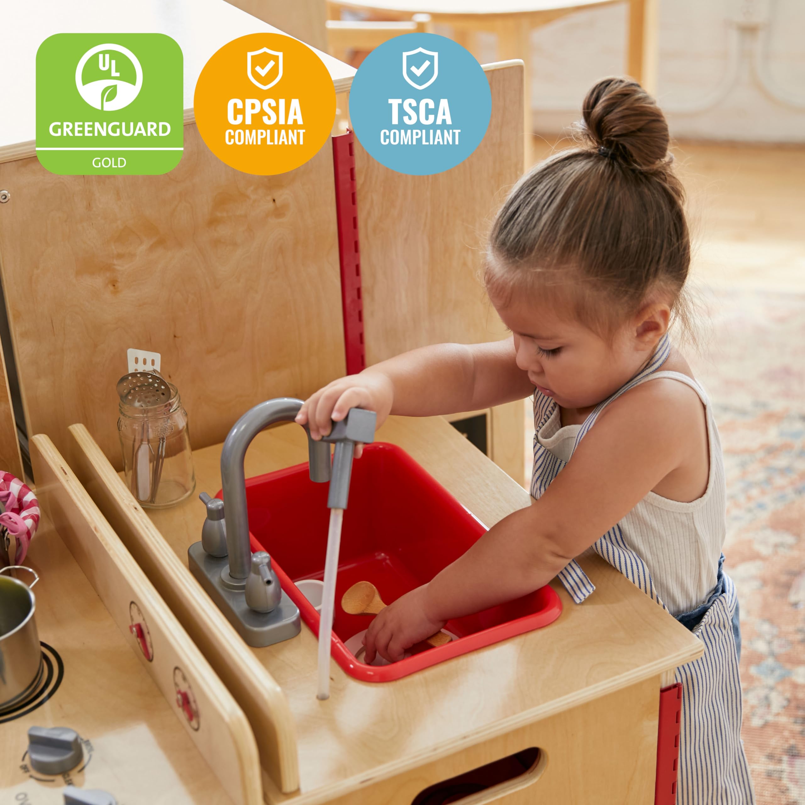 Foto 7 pulgar | Set De Juego Play Kitchen Sink Ecr4kids De Madera Natural - Venta Internacional.