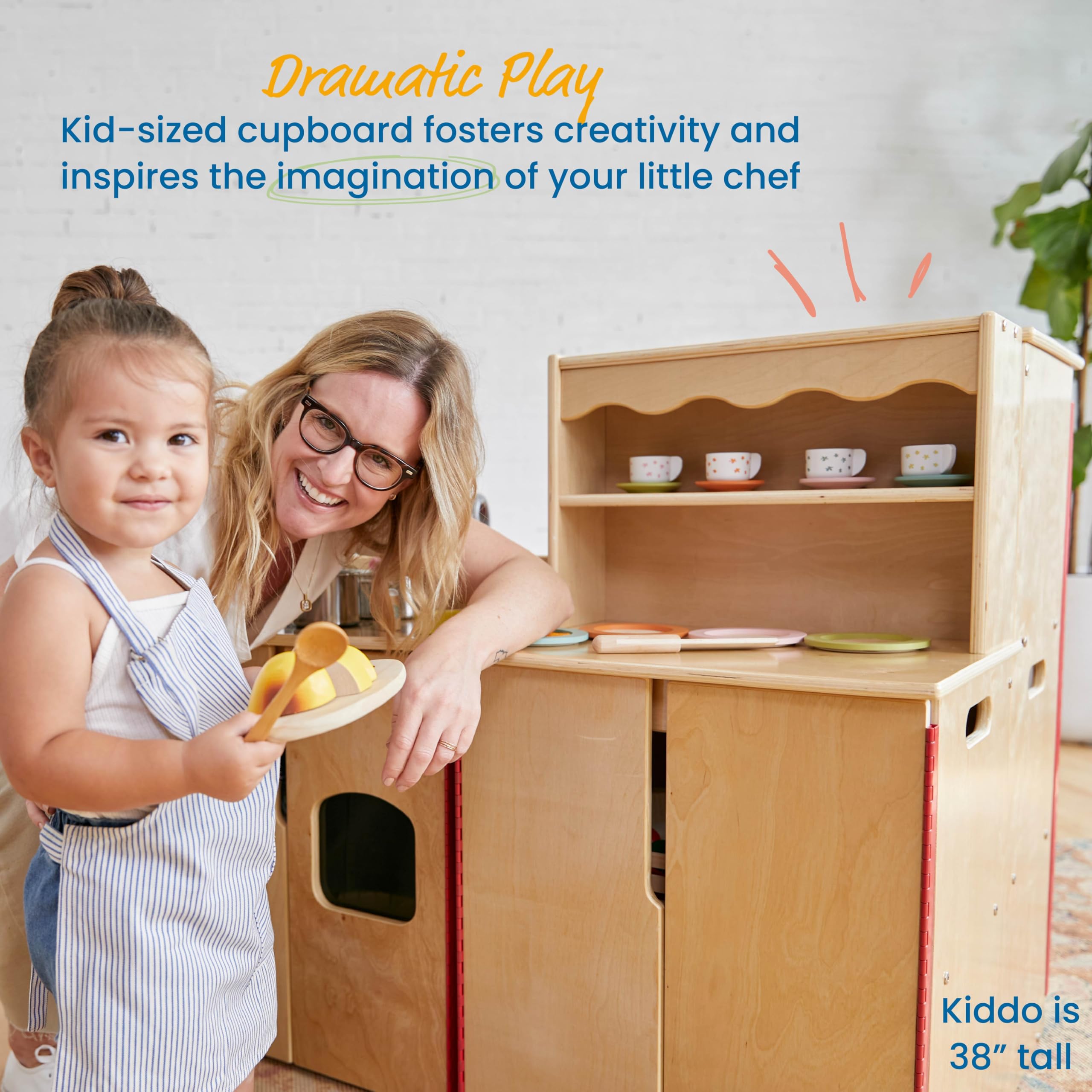 Foto 4 pulgar | Armario De Almacenamiento Play Kitchen Ecr4kids De Madera Natural - Venta Internacional.