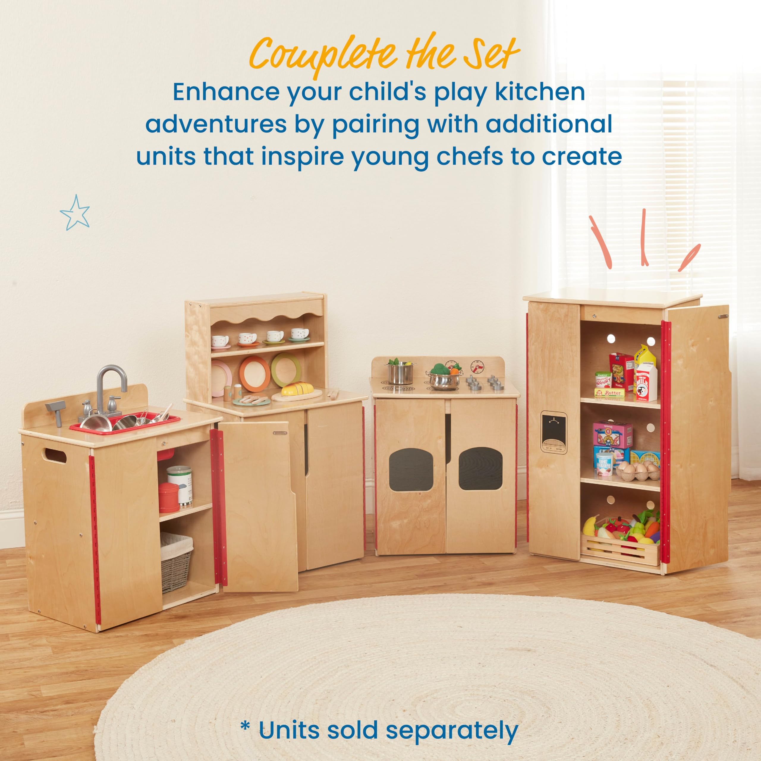 Foto 5 | Armario De Almacenamiento Play Kitchen Ecr4kids De Madera Natural - Venta Internacional.