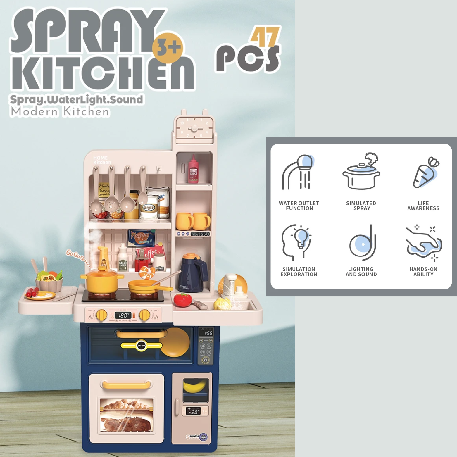 Foto 6 pulgar | Cocinita Infantil Beibegood Spray Modern Kitchen Am061 47 Pz