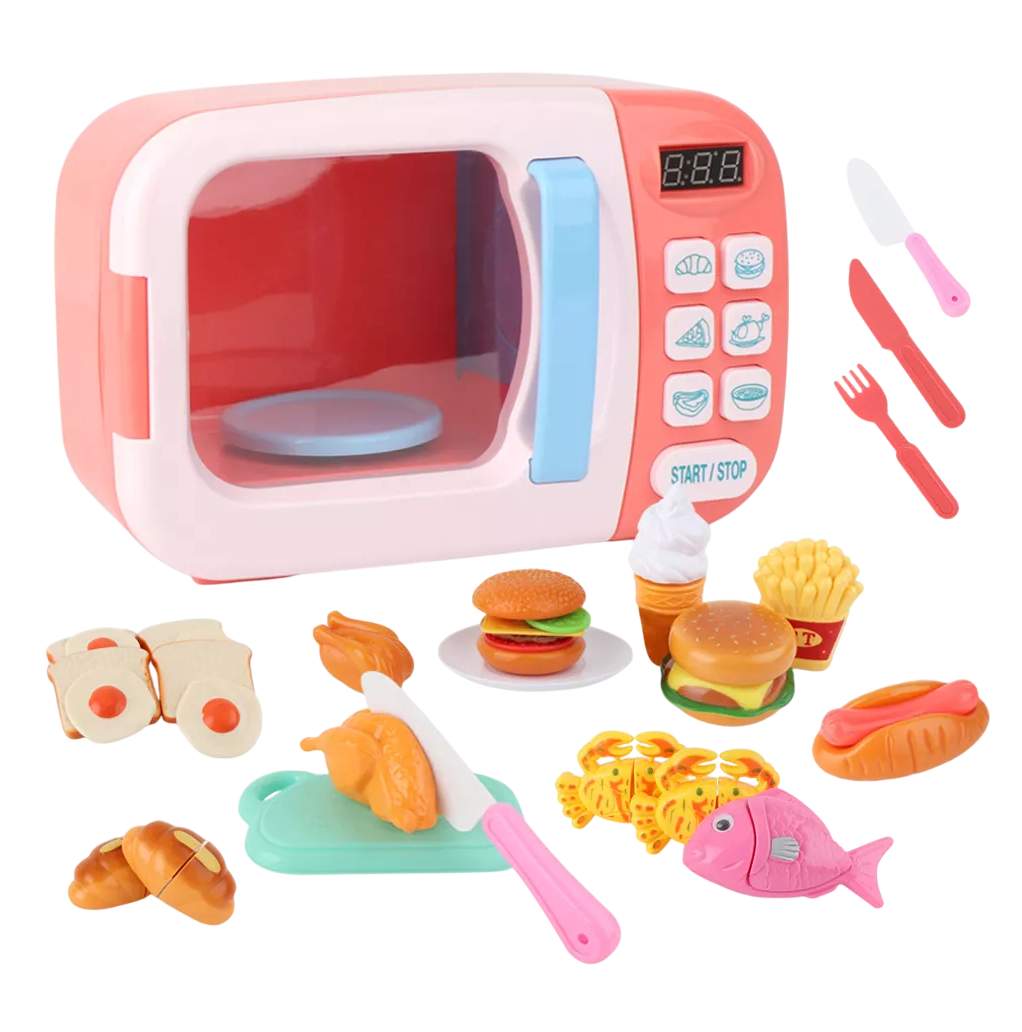 Juego De Cocina Juguete De Microondas Para Niñas, 31 Piezas Rosa