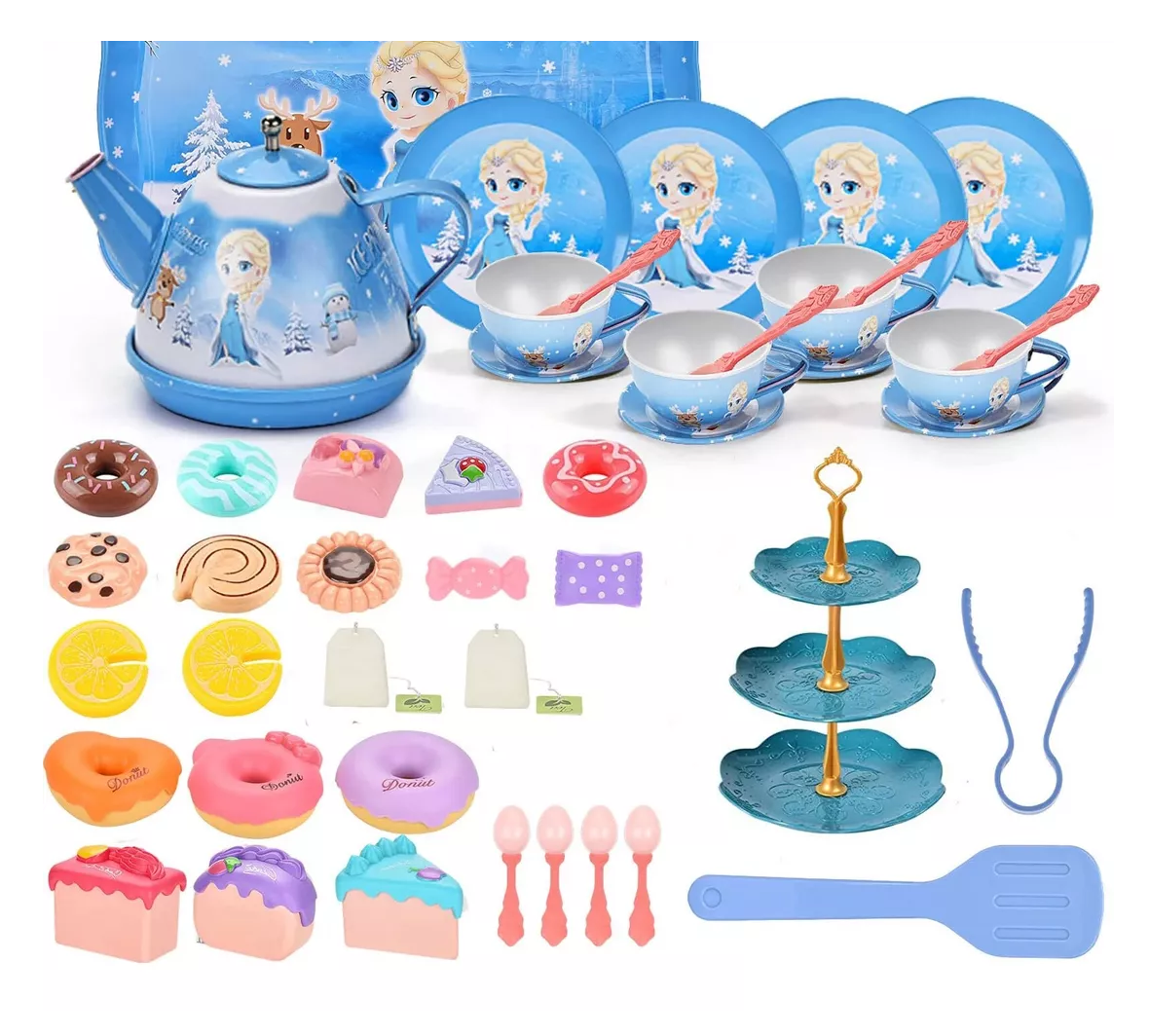 Foto 3 pulgar | Juguete De Cocina Juego De Té Para Niños Con Pastel De Juguete Azul