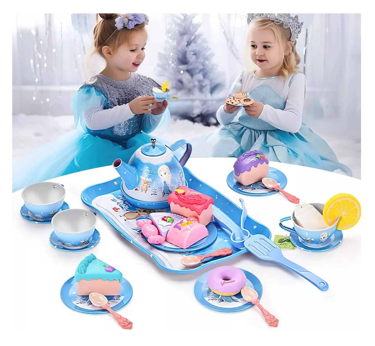 Foto 5 pulgar | Juguete De Cocina Juego De Té Para Niños Con Pastel De Juguete Azul