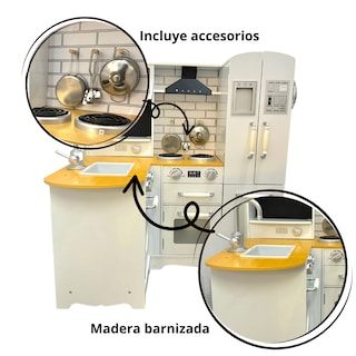 Foto 6 | Cocina Integral Infantil De Juguete De Madera Color Blanco Con Fondo De Ladrillo