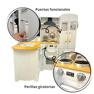 Foto 7 | Cocina Integral Infantil De Juguete De Madera Color Blanco Con Fondo De Ladrillo