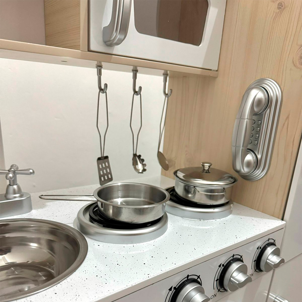 Foto 2 | Cocina Moderna Infantil de Juguete de Madera Blanco con Beige Reloj