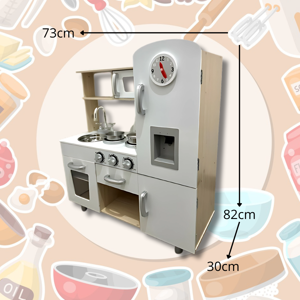 Foto 5 pulgar | Cocina Moderna Infantil de Juguete de Madera Blanco con Beige Reloj