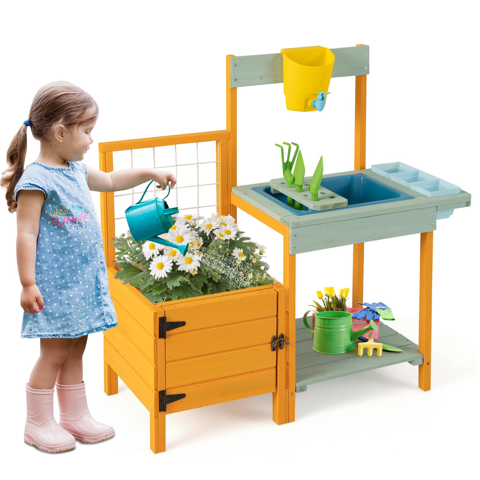 Banco Para Macetas Para Niños Costzon De Mud Kitchen Con Cama De Jardín Y Ventana - Venta Internacional.