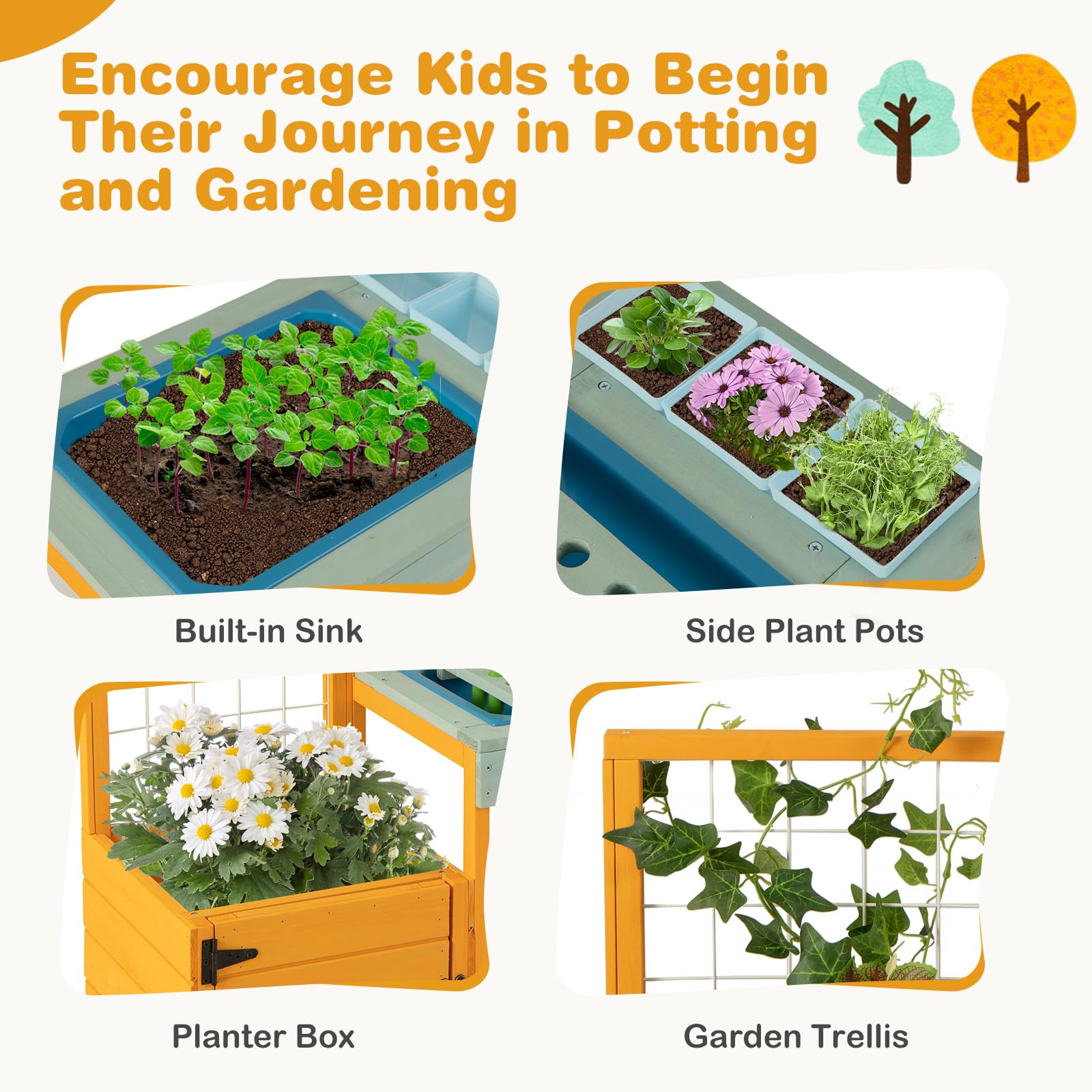 Foto 4 pulgar | Banco Para Macetas Para Niños Costzon De Mud Kitchen Con Cama De Jardín Y Ventana - Venta Internacional.
