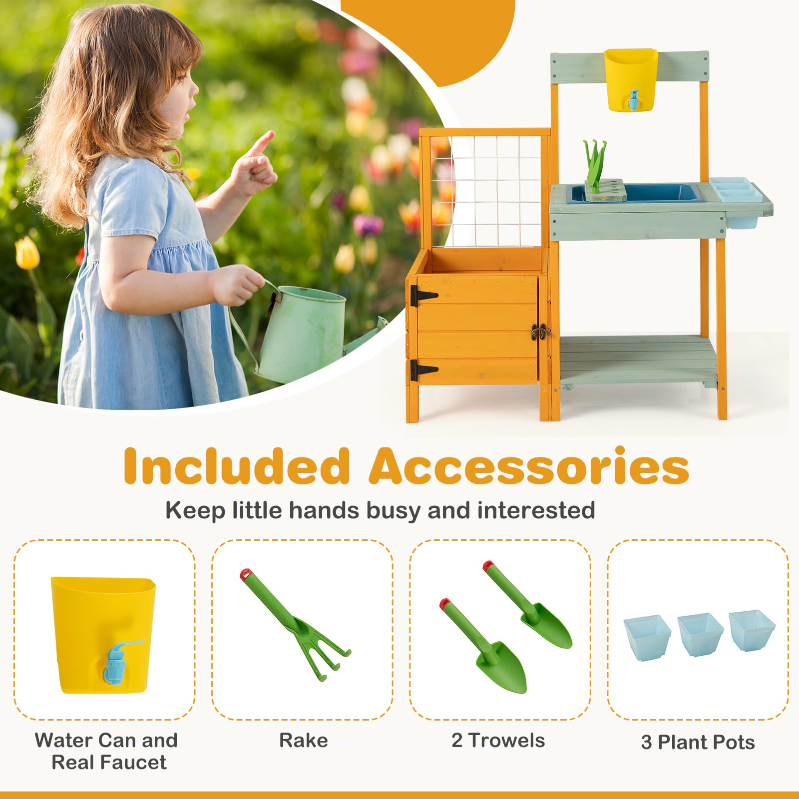 Foto 5 pulgar | Banco Para Macetas Para Niños Costzon De Mud Kitchen Con Cama De Jardín Y Ventana - Venta Internacional.