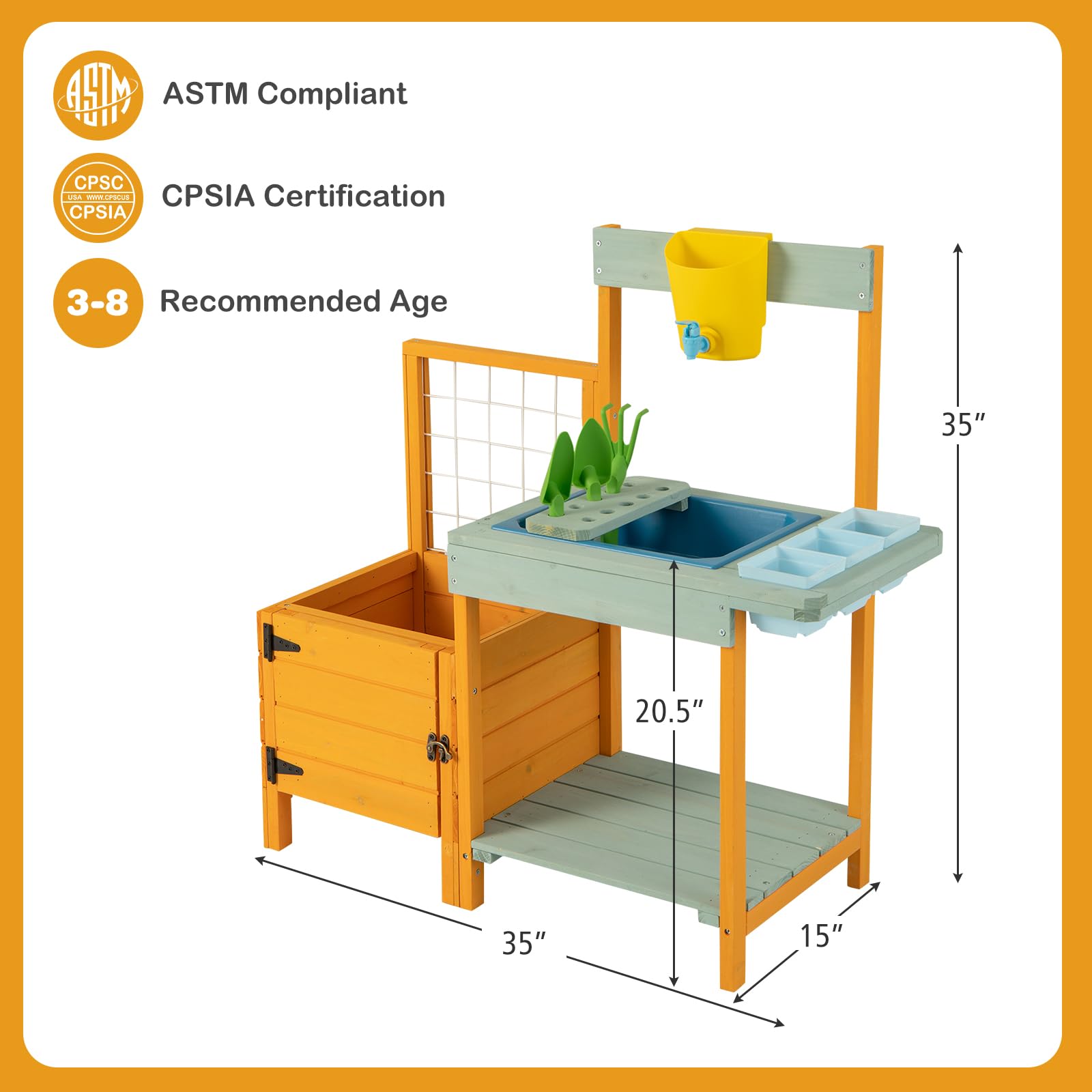 Foto 6 | Banco Para Macetas Para Niños Costzon De Mud Kitchen Con Cama De Jardín Y Ventana - Venta Internacional.