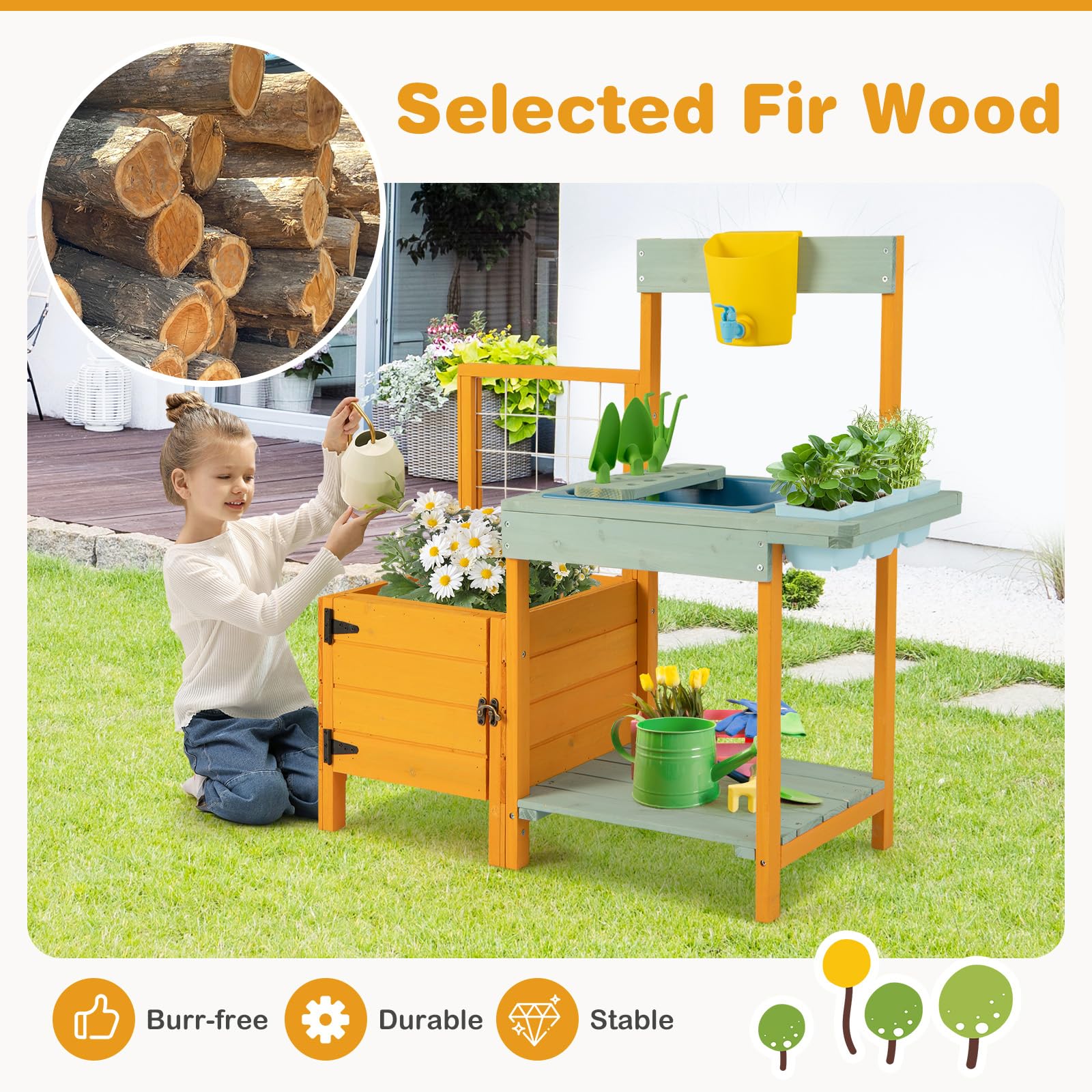 Foto 7 | Banco Para Macetas Para Niños Costzon De Mud Kitchen Con Cama De Jardín Y Ventana - Venta Internacional.