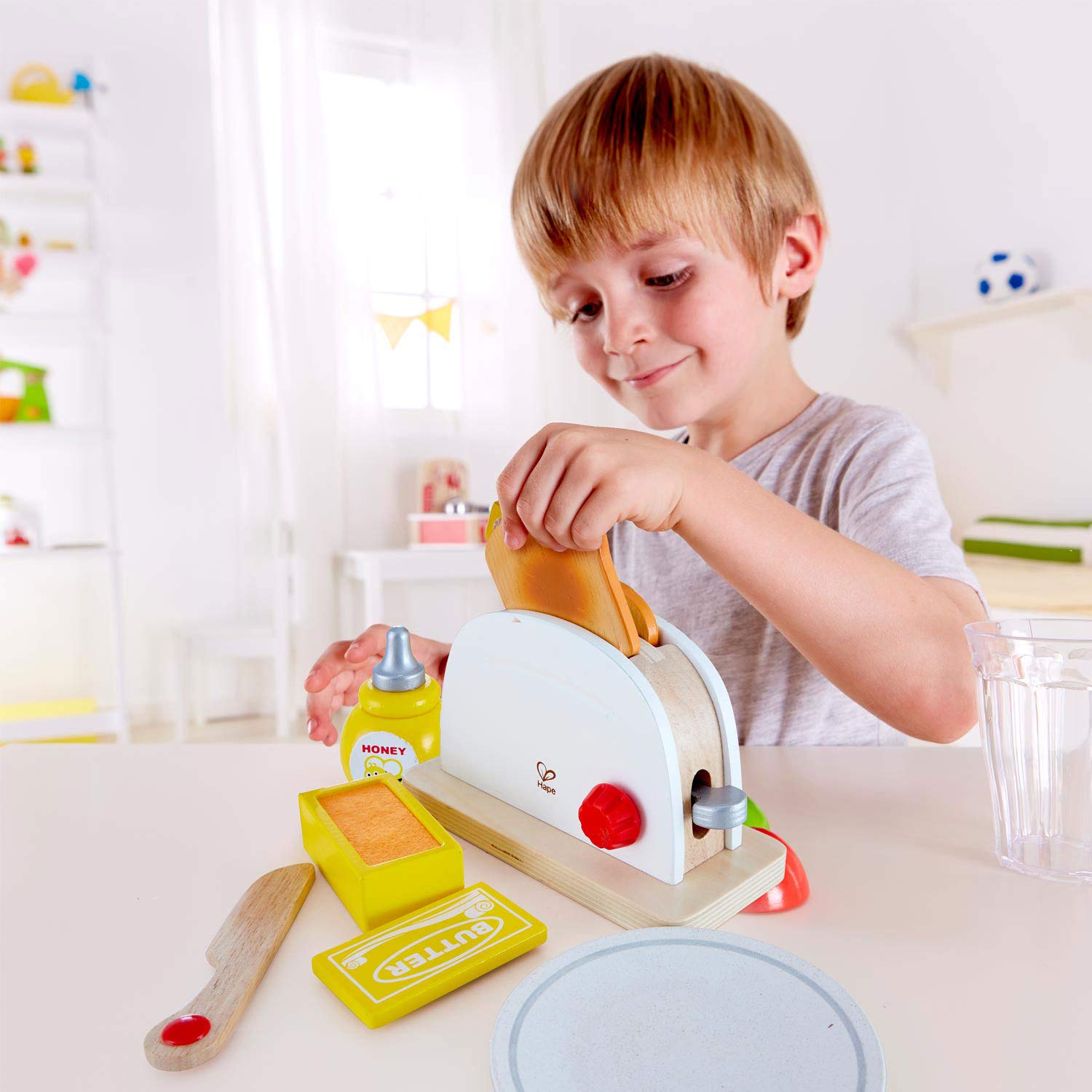 Foto 4 pulgar | Set De Tostadora Pretend Play En Forma De Madera Blanca Para Niños En Edad Preescolar - Venta Internacional.