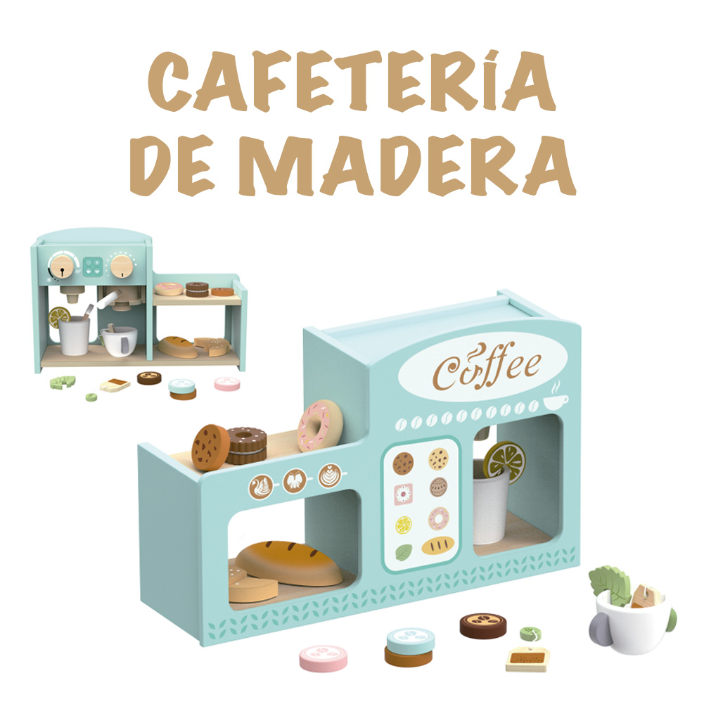 Foto 2 pulgar | Juego De Cafetería De Madera Para Preparar Y Servir Café, Te, Alimentos Y Pastelitos. Cafetera Cocinita Para Niña.