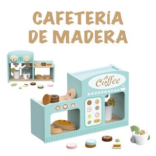 Foto 1 | Juego De Cafetería De Madera Para Preparar Y Servir Café, Te, Alimentos Y Pastelitos. Cafetera Cocinita Para Niña.