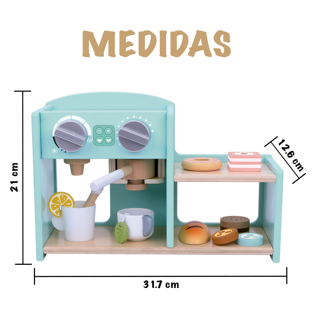 Foto 5 pulgar | Juego De Cafetería De Madera Para Preparar Y Servir Café, Te, Alimentos Y Pastelitos. Cafetera Cocinita Para Niña.