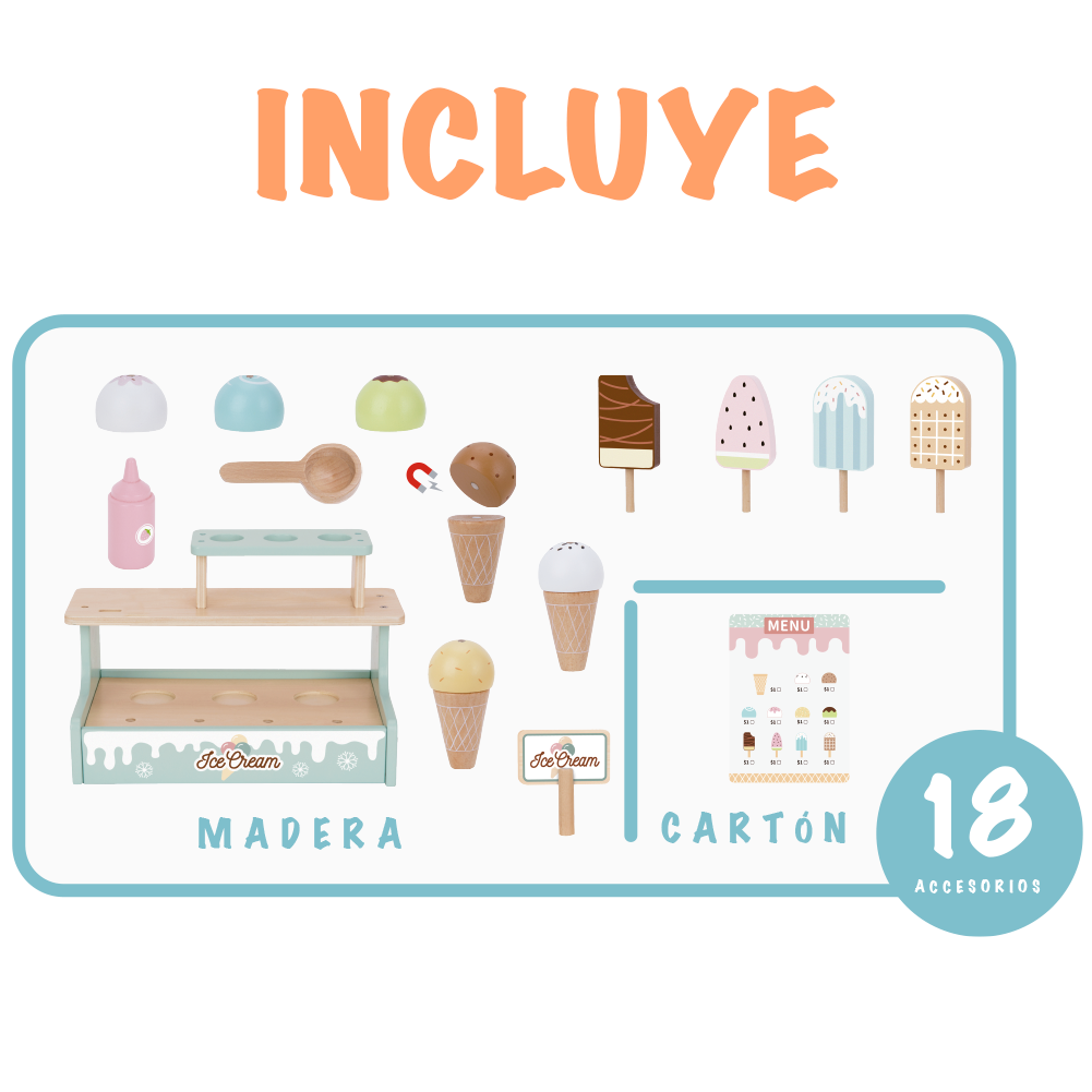 Foto 3 pulgar | Juego De Helados Con Accesorios De Madera. Juguete De Paletas Y Helados Para Niños Y Niñas Mágicamente