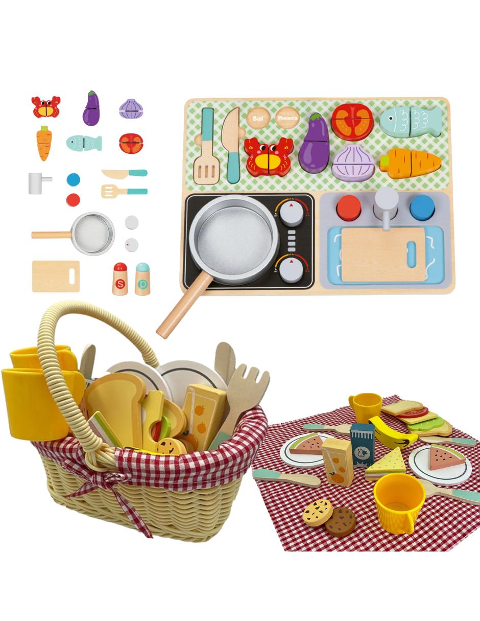 Foto 1 | Paquete Con 2 Juguetes Didácticos Picnic Y Cocina De Madera Para Niñas Mágicamente