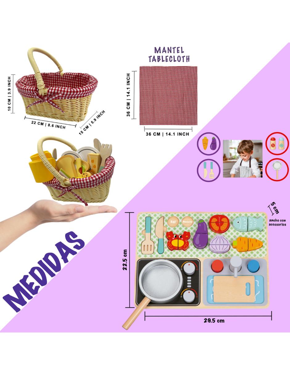 Foto 7 pulgar | Paquete Con 2 Juguetes Didácticos Picnic Y Cocina De Madera Para Niñas Mágicamente