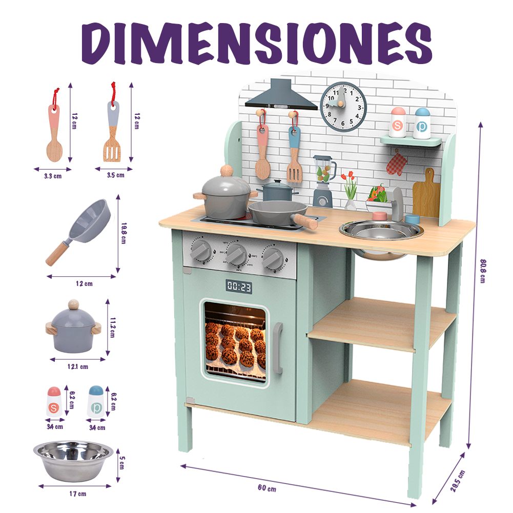 Foto 5 pulgar | Cocina De Madera Infantil Para Niñas. Incluye: Cocina, Palas, Sartén, Olla Con Tapa, Tarja, Salero Y 1 Pimentero