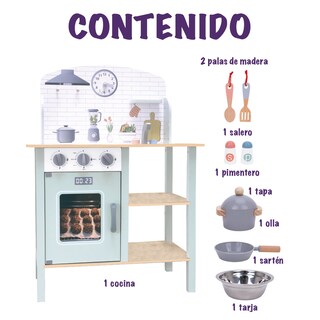 Foto 5 | Cocina De Madera Infantil Para Niñas. Incluye: Cocina, Palas, Sartén, Olla Con Tapa, Tarja, Salero Y 1 Pimentero