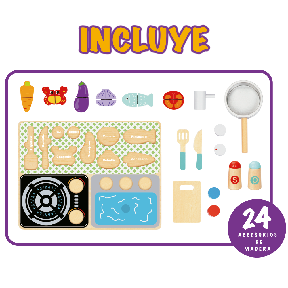 Foto 3 pulgar | Juguete De Cocina Con Accesorios De Madera Cocina Para Niños Mágicamente