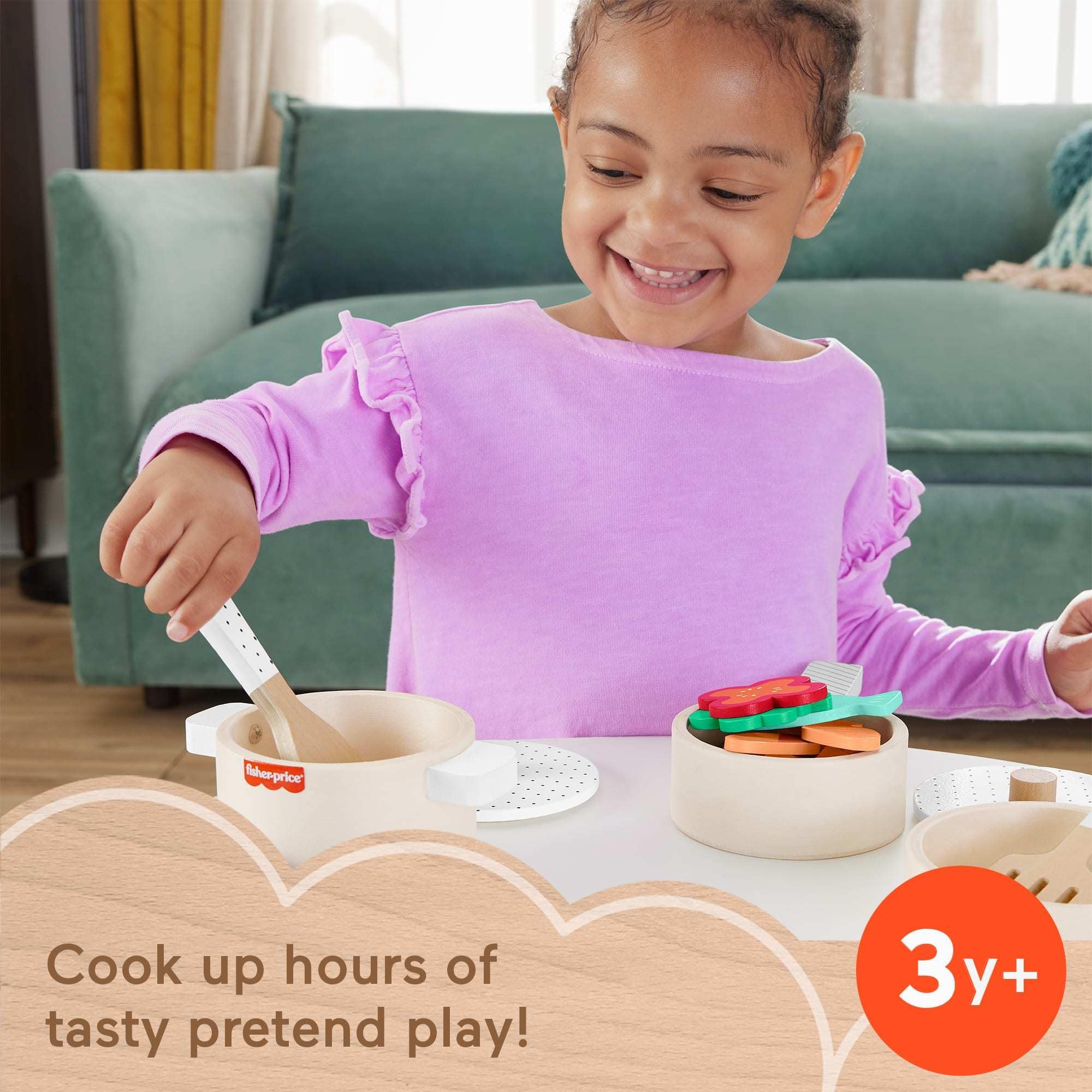 Foto 3 pulgar | Set De Ollas Y Sartenes Pretend Play Wood Kitchen De Fisher-price - Venta Internacional.