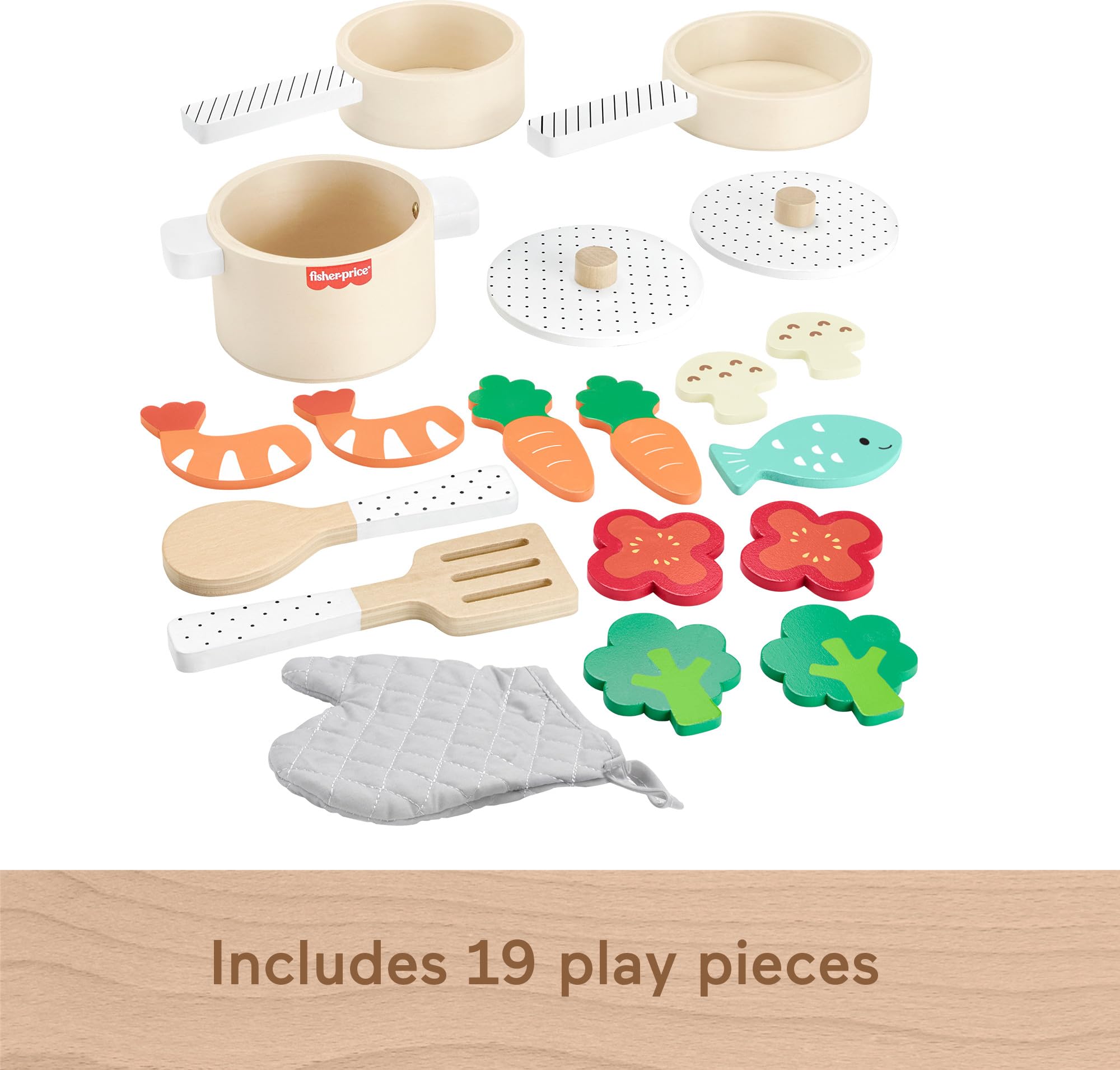 Foto 6 pulgar | Set De Ollas Y Sartenes Pretend Play Wood Kitchen De Fisher-price - Venta Internacional.