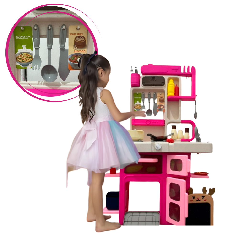 Foto 3 pulgar | Cocinita Infantil De Juguete Rosa Con Accesorios Estufa, Horno Y Fregadero
