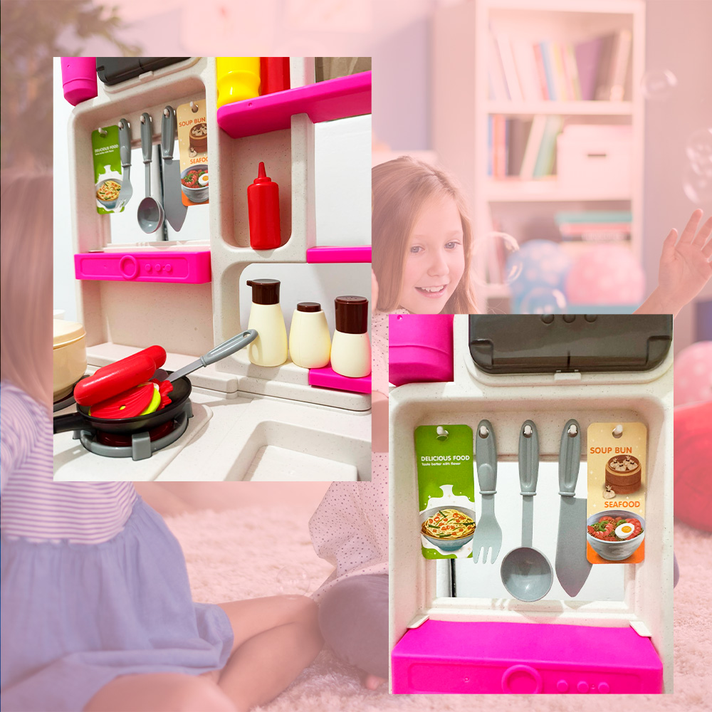 Foto 4 pulgar | Cocinita Infantil De Juguete Rosa Con Accesorios Estufa, Horno Y Fregadero
