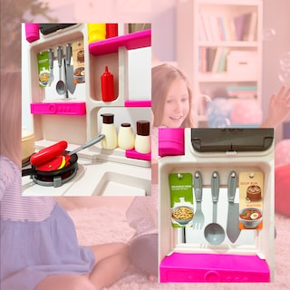 Foto 3 | Cocinita Infantil De Juguete Rosa Con Accesorios Estufa, Horno Y Fregadero