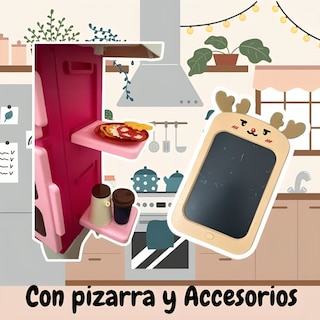 Foto 5 | Cocinita Infantil De Juguete Rosa Con Accesorios Estufa, Horno Y Fregadero