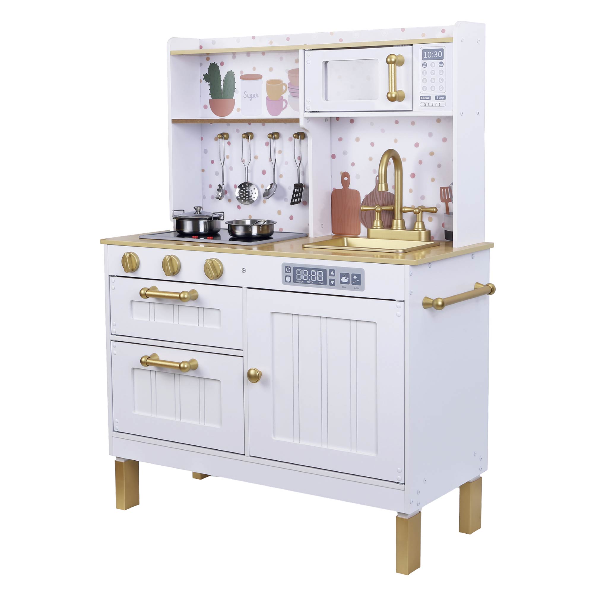 Foto 2 | Kids House Kitchen White And Gold: Cocina De Juguete De Madera Para Niñas Con Detalles Dorados, Incluye 4 Utens