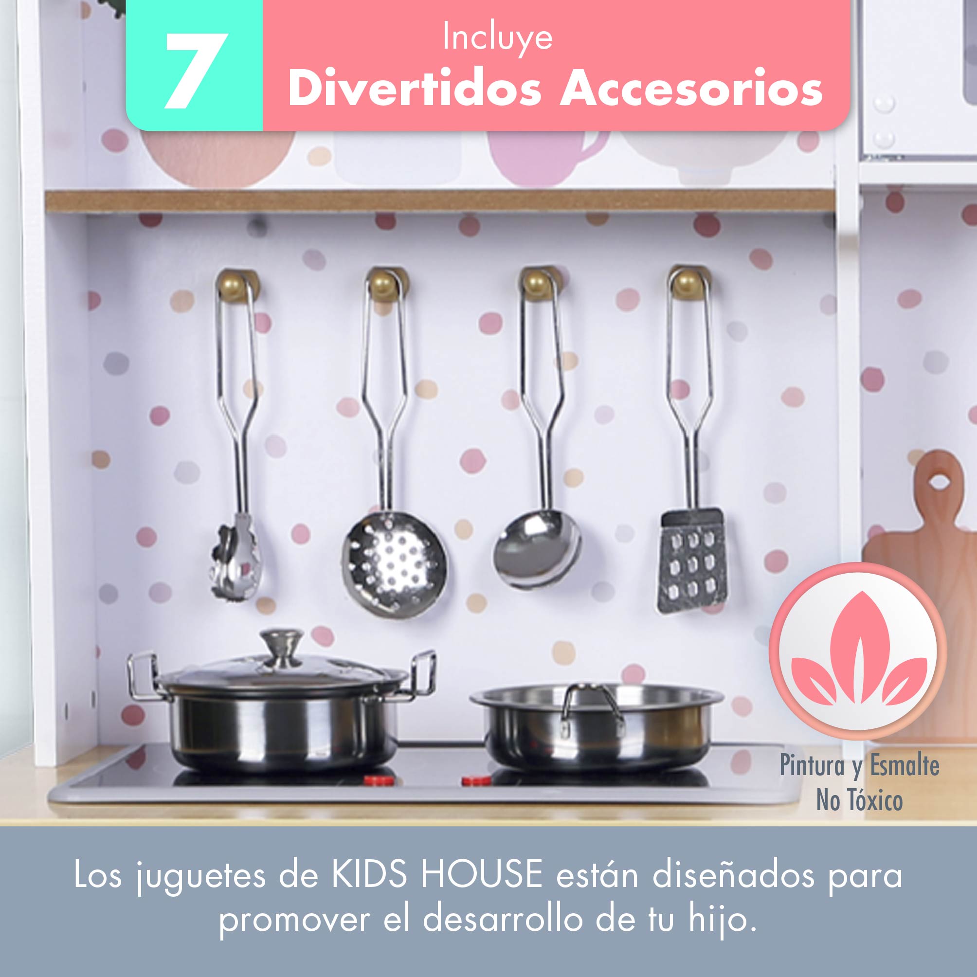 Foto 4 | Kids House Kitchen White And Gold: Cocina De Juguete De Madera Para Niñas Con Detalles Dorados, Incluye 4 Utens