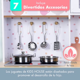 Foto 4 | Kids House Kitchen White And Gold: Cocina De Juguete De Madera Para Niñas Con Detalles Dorados, Incluye 4 Utens