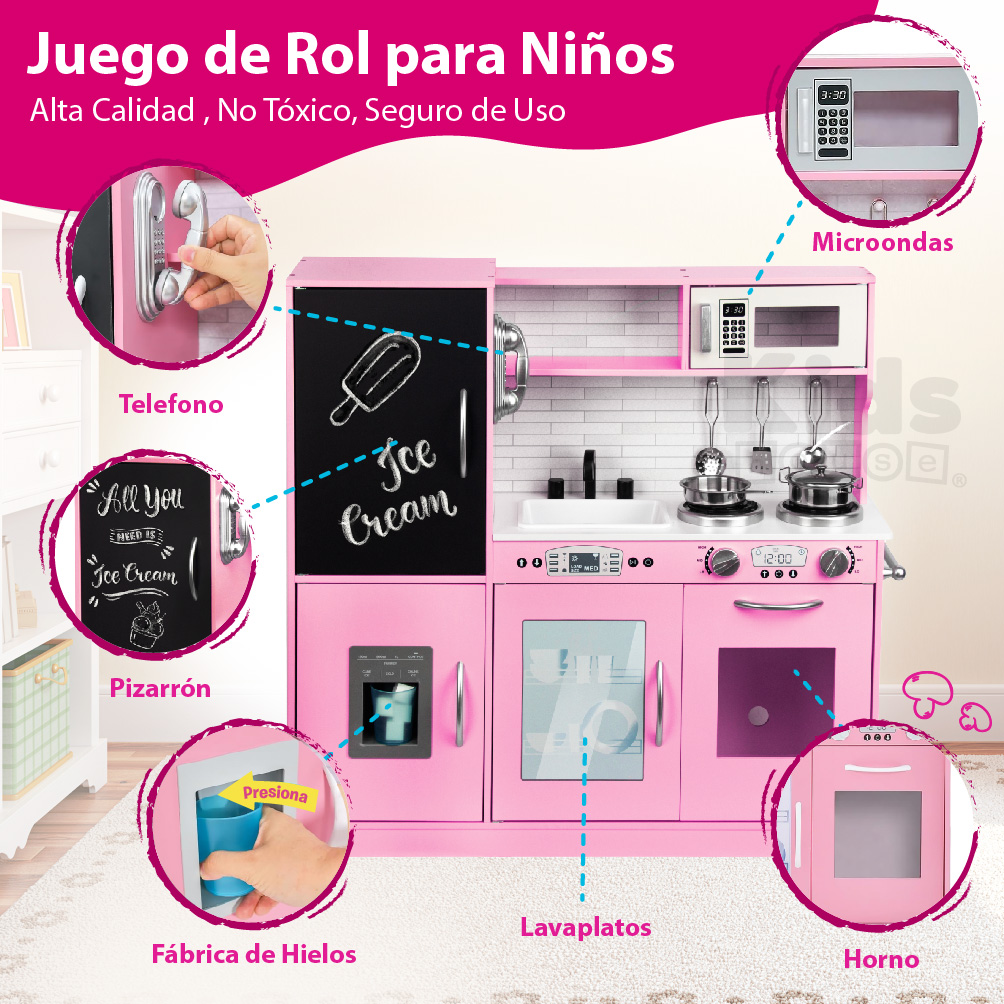Foto 4 pulgar | Kids House Cocina Urban Pink Kitchen: Encantadora Cocina De Juguete De Maderapara Niñas, Fomenta La Creatividad