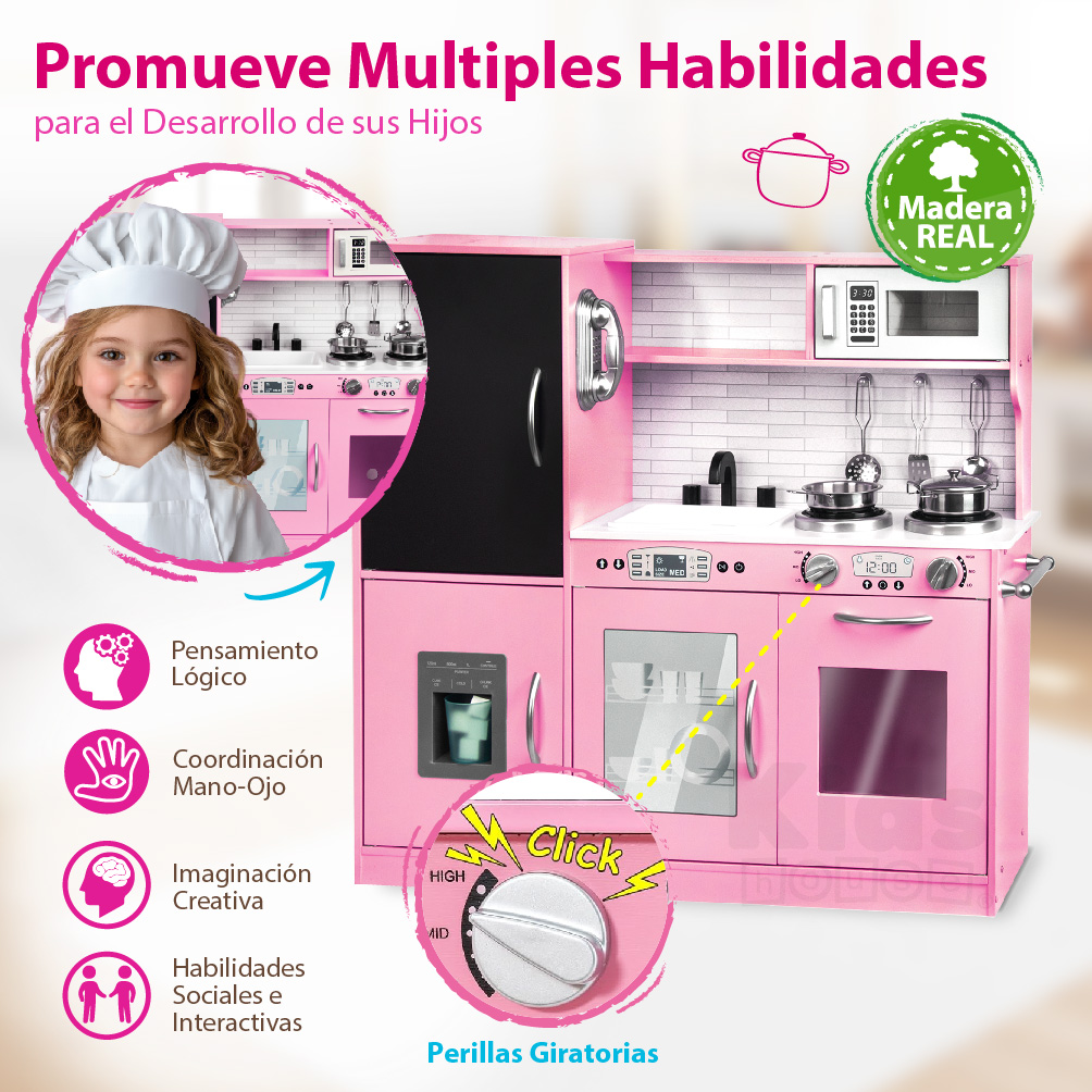 Foto 5 pulgar | Kids House Cocina Urban Pink Kitchen: Encantadora Cocina De Juguete De Maderapara Niñas, Fomenta La Creatividad