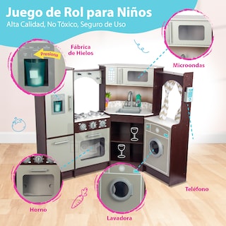 Foto 3 | Kids House Master Chef: Cocina De Juguete Para Niños, Modular Esquinada Con Microondas, Lavabo, Cortinas Elegantes