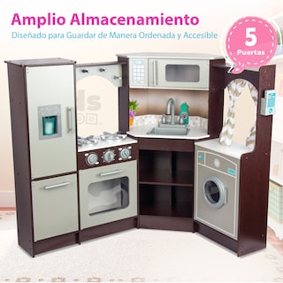 Foto 5 | Kids House Master Chef: Cocina De Juguete Para Niños, Modular Esquinada Con Microondas, Lavabo, Cortinas Elegantes