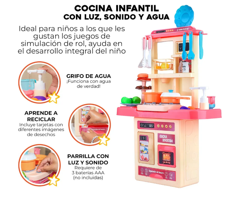 Foto 3 pulgar | Cocina Infantil Juguete Niños Con Luz Sonido + 53 Accesorios