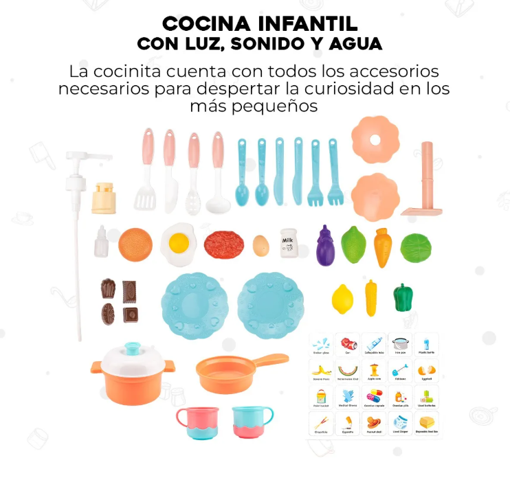 Foto 5 pulgar | Cocina Infantil Juguete Niños Con Luz Sonido + 53 Accesorios
