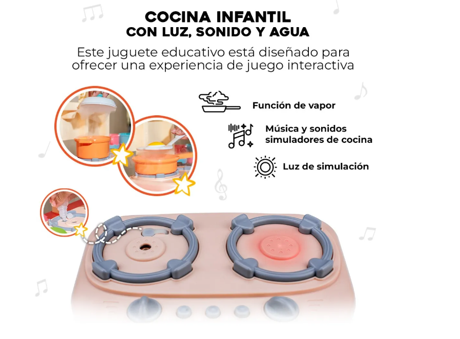 Foto 6 pulgar | Cocina Infantil Juguete Niños Con Luz Sonido + 53 Accesorios