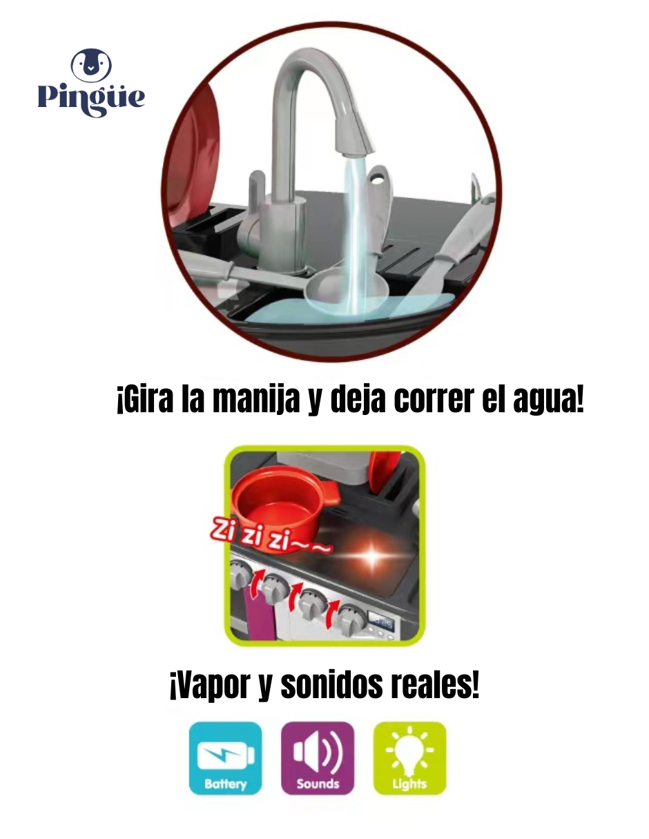 Foto 4 pulgar | Pingüe  Role Play | Set A Escala De Cocina De Juguete Para Niños Y Niñas Con Luces Y Sonidos  Y Más De 58 Piezas.