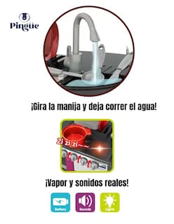 Foto 3 | Pingüe Role Play | Set A Escala De Cocina De Juguete Para Niños Y Niñas Con Luces Y Sonidos Y Más De 58 Piezas.
