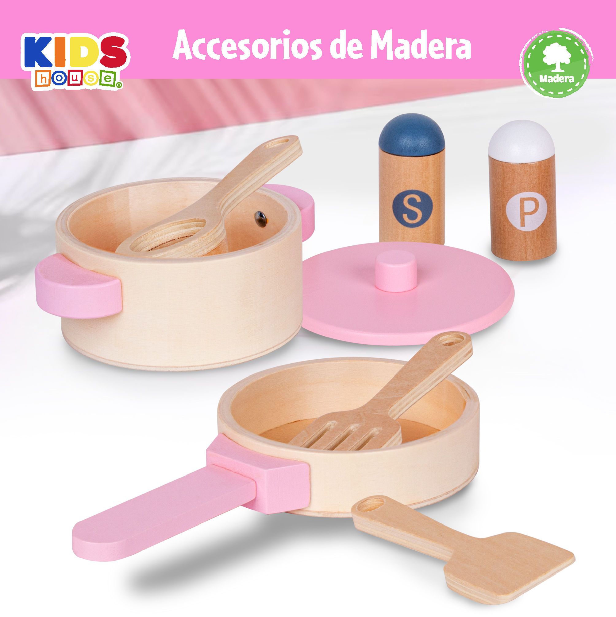 Foto 4 | Kids House Cocina De Madera Rosa Para Niñas Con Accesorios Incluye Sartén  Utensilios  Salero Y Pimentero My Che