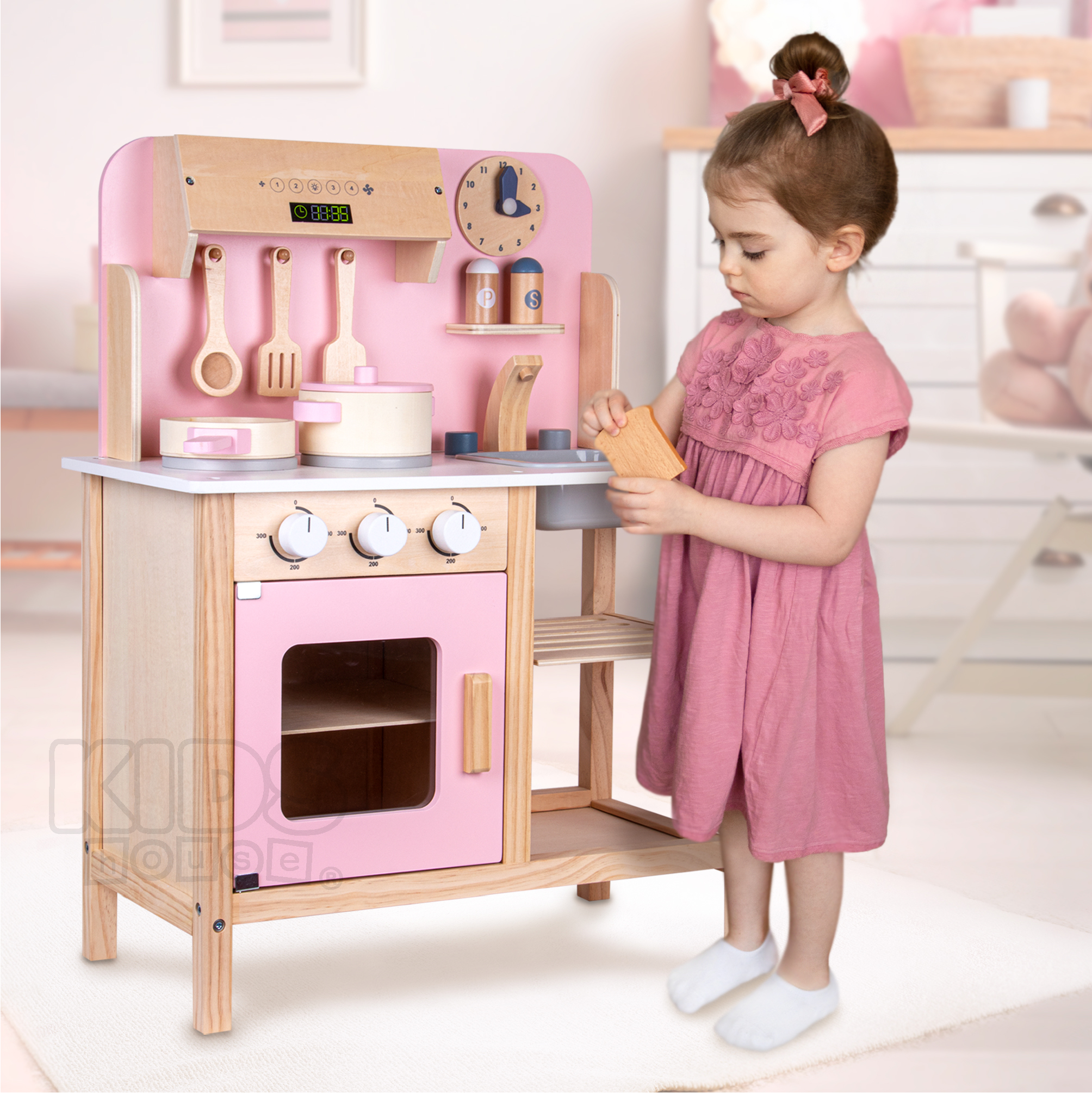 Foto 7 | Kids House Cocina De Madera Rosa Para Niñas Con Accesorios Incluye Sartén  Utensilios  Salero Y Pimentero My Che