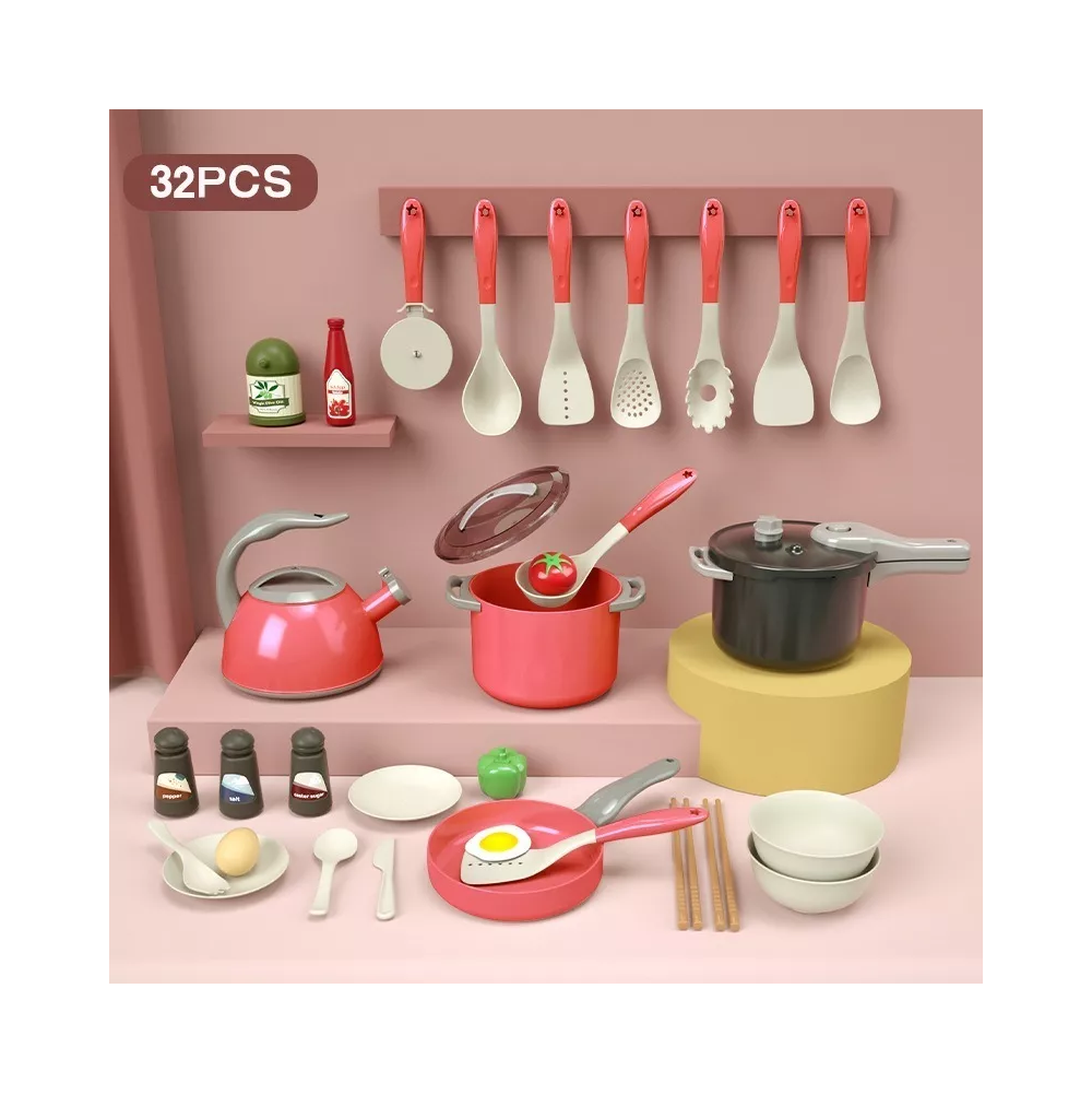 Foto 5 pulgar | Juguete Utensilios De Cocina Con Ollas Y Sartenes 32pzs Rosa