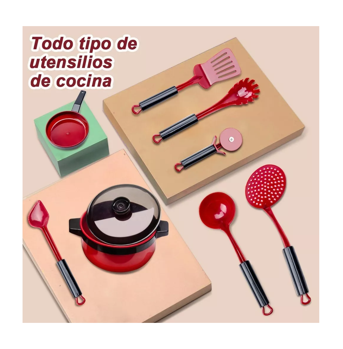 Foto 5 pulgar | Juguetes de Cocina BELUG para Niños Utensilios Cocina Comida Rojo 61 Piezas