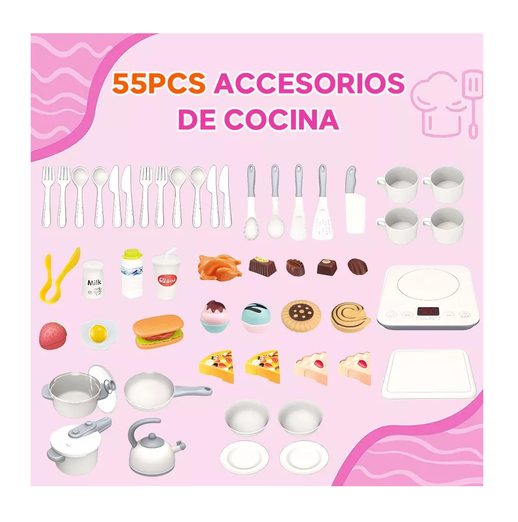 Foto 3 pulgar | Set de Juguetes de Cocina para Niñas con Sonidos 55 Piezas