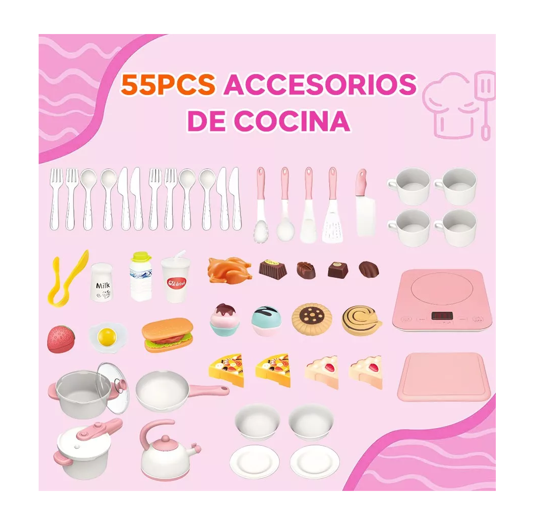 Foto 3 pulgar | Kit de Juguetes de Cocina para Niña Utensilios con Sonido 55 Piezas